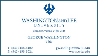 An example of Washington and Lee University business card with the Trident and Wordmark logo
