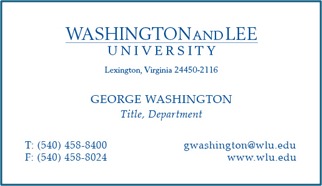 An example of Washington and Lee University business card with the wordmark logo