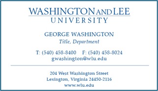An example of Washington and Lee University business card with the wordmark logo