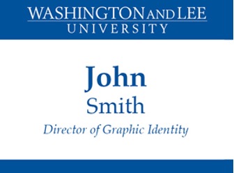 An example of a Washington and Lee University name tag with the Wordmark logo