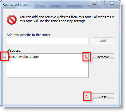 removing restricted sites in IE