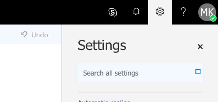 Shows settings icon in outlook interface. 