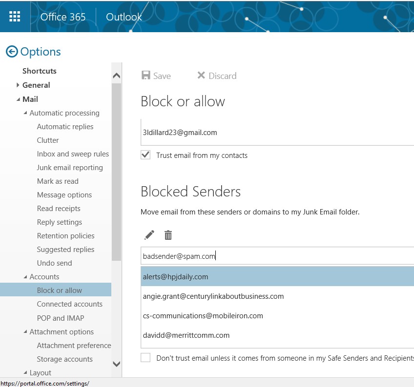 Screen shot - block sender