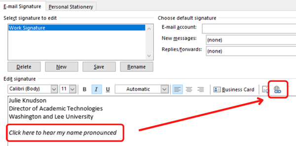 screenshot of NameBadge window with link to add NameBadge to your email signature
