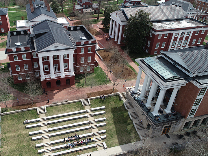 Aerial of Reid Hall and Elrod Commons