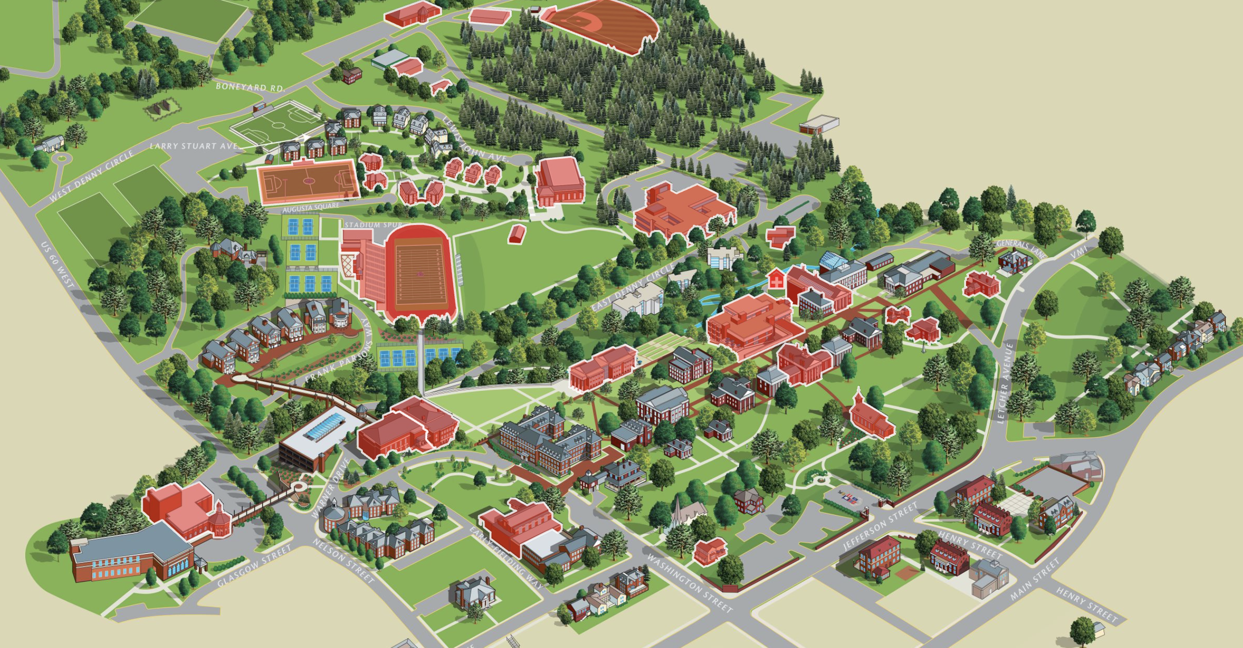 A map of the W&L campus and AED locations