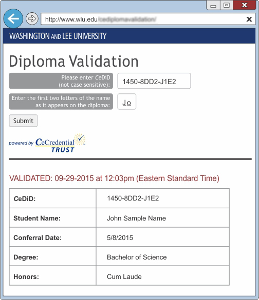 Example of a Diploma Validation